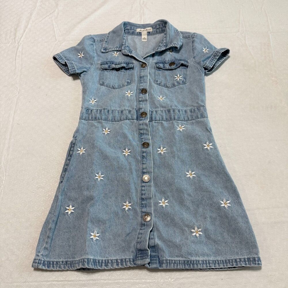 Derek Heart Daisy Embroidered Denim Dress Girls 6X